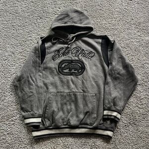 VTG Y2K Ecko Unltd Embroidered Hoodie Sweatshirt Grey Black Mens Size XL